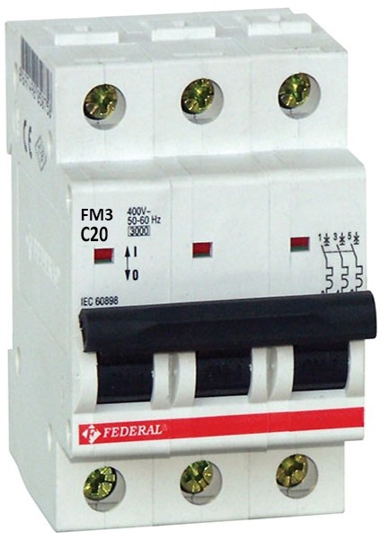 3 x 20A 3ka C Tipi Otomatik Sigorta 9EC-C0333-0D20