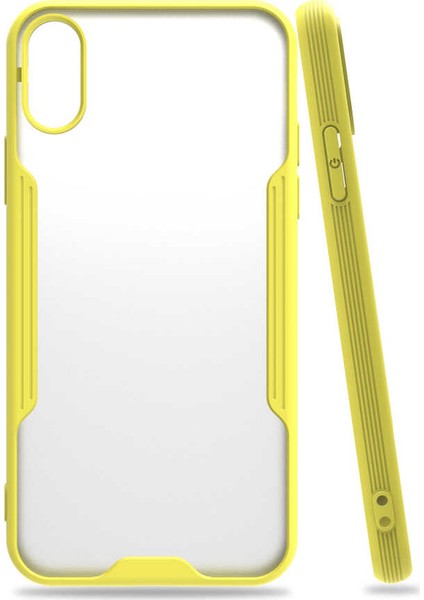 - Apple iPhone X - Kılıf Kenarı Renkli Arkası Şeffaf Parfe Kapak - Sarı