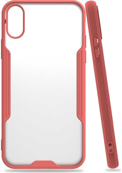 - Apple iPhone X - Kılıf Kenarı Renkli Arkası Şeffaf Parfe Kapak - Pembe