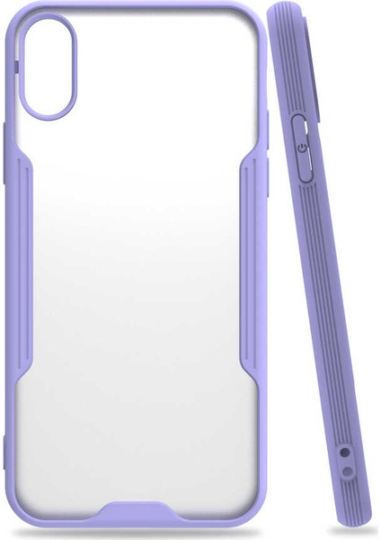 - Apple iPhone X - Kılıf Kenarı Renkli Arkası Şeffaf Parfe Kapak - Mor