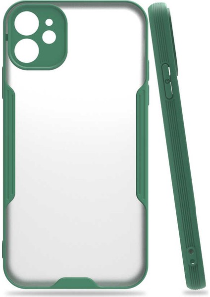 - Apple iPhone 11 - Kılıf Kenarı Renkli Arkası Şeffaf Parfe Kapak - Koyu Yeşil