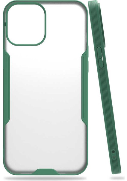- Apple iPhone 12 - Kılıf Kenarı Renkli Arkası Şeffaf Parfe Kapak - Koyu Yeşil