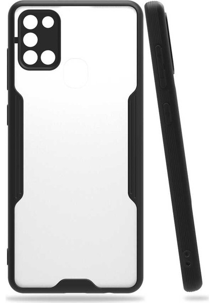 - Samsung Galaxy A21S - Kılıf Kenarı Renkli Arkası Şeffaf Parfe Kapak - Siyah - T15262