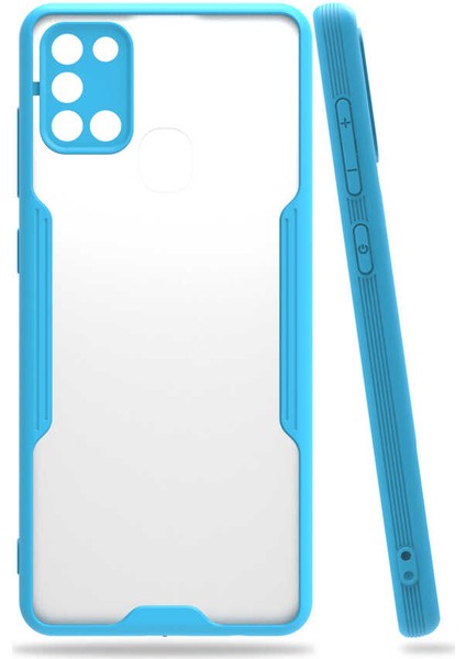 - Samsung Galaxy A21S - Kılıf Kenarı Renkli Arkası Şeffaf Parfe Kapak - Mavi - T15262