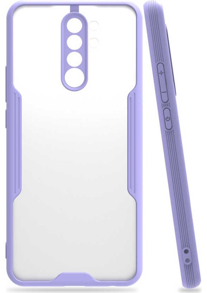 - Xiaomi Redmi Note 8 Pro - Kılıf Kenarı Renkli Arkası Şeffaf Parfe Kapak - Mor