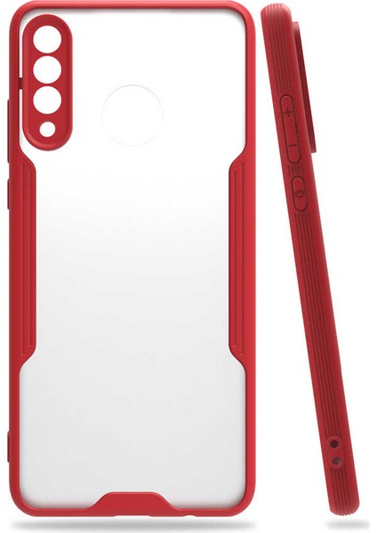 - Huawei P30 Lite - Kılıf Kenarı Renkli Arkası Şeffaf Parfe Kapak - Kırmızı - T15332