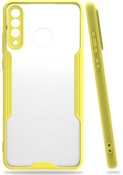 - Huawei P30 Lite - Kılıf Kenarı Renkli Arkası Şeffaf Parfe Kapak - Sarı