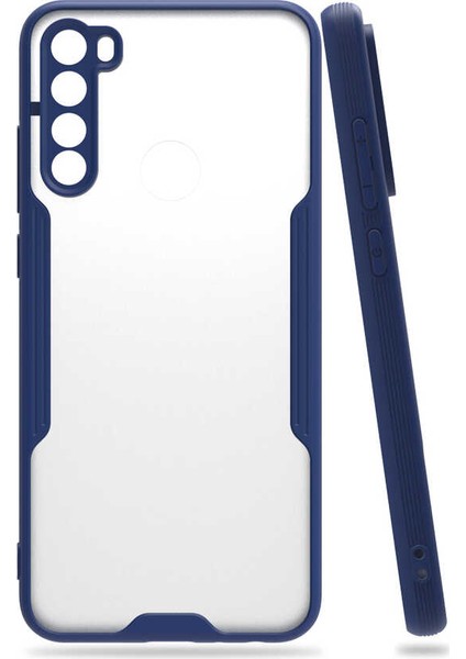 - Xiaomi Redmi Note 8 - Kılıf Kenarı Renkli Arkası Şeffaf Parfe Kapak - Lacivert