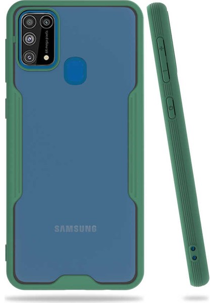 noktaks - Samsung Galaxy M31 - Kılıf Kenarı Renkli Arkası Şeffaf Parfe Kapak - Koyu Yeşil