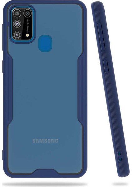 noktaks - Samsung Galaxy M31 - Kılıf Kenarı Renkli Arkası Şeffaf Parfe Kapak - Lacivert