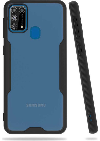 noktaks - Samsung Galaxy M31 - Kılıf Kenarı Renkli Arkası Şeffaf Parfe Kapak - Siyah