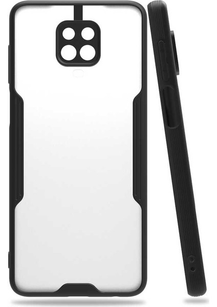 - Xiaomi Redmi Note 9 Pro - Kılıf Kenarı Renkli Arkası Şeffaf Parfe Kapak - Siyah
