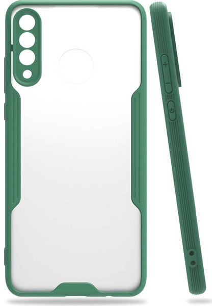 - Huawei P30 Lite - Kılıf Kenarı Renkli Arkası Şeffaf Parfe Kapak - Koyu Yeşil - T15332