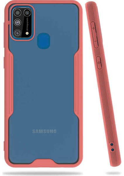 noktaks - Samsung Galaxy M31 - Kılıf Kenarı Renkli Arkası Şeffaf Parfe Kapak - Pembe