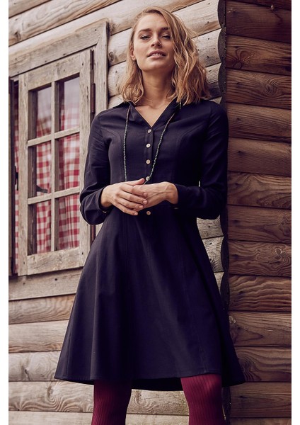 Düğmeli Uzun Kollu Diz Boyu Gömlek Elbise modelleri