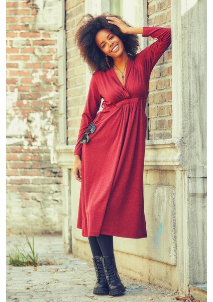 Ön Roba Detaylı Bağcıklı V Yaka Kışlık Elbise fiyatları