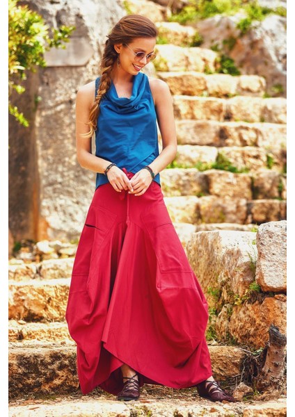 Etnik Beli Bağcıklı Cepli Uzun Salaş Etek fiyatları