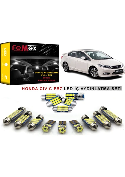 Honda Civic FB7 2013 ve sonrası LED İç Aydınlatma Ampul Seti FEMEX Parlak Beyaz