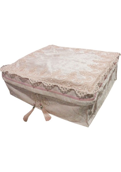 Fransız Dantelli Kadife Fermuarlı Hurç Bohça 2223-C11-BOY2 Pembe