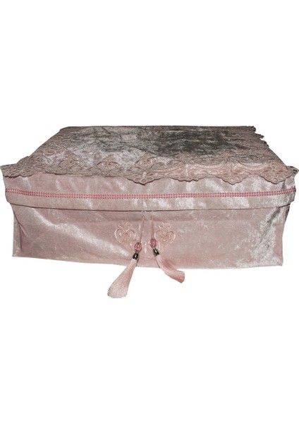 Fransız Dantelli Kadife Fermuarlı Hurç Bohça 2223-C11-BOY2 Pembe