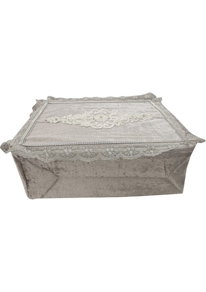 Soft Kadife Fermuarlı Hurç Bohça 2816-C05 Gümüş - Gri