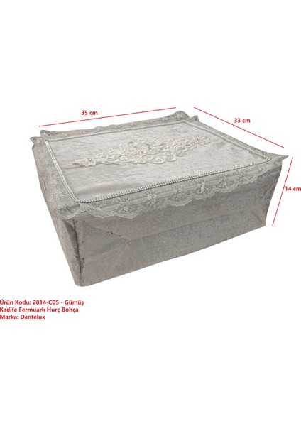 Soft Kadife Fermuarlı Hurç Bohça 2816-C05 Gümüş - Gri