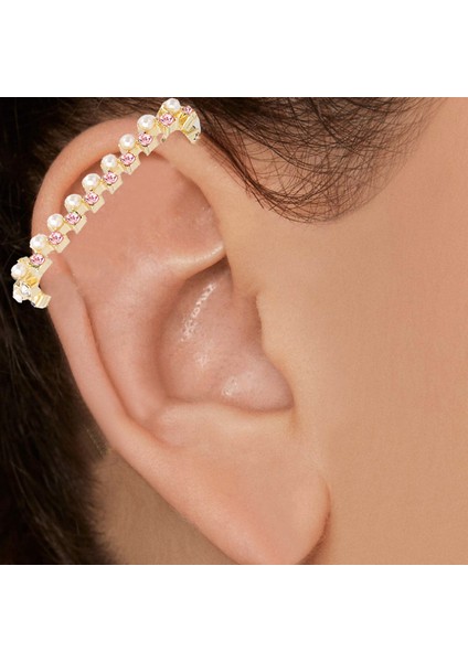 Beyaz Taşlı Uzun Ear Cuff Sıkıştırma Küpe EK36BY