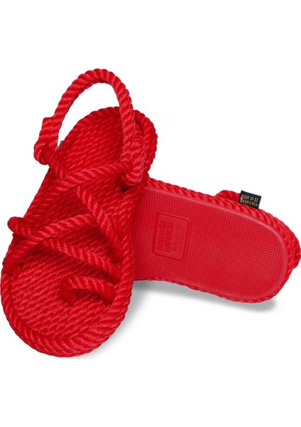 Ibiza Kauçuk Tabanlı Çocuk Halat Sandalet - Kırmızı fırsatları