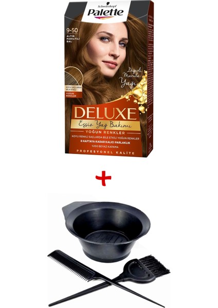 Deluxe Saç Boyası 9-50 Altın Bal + Boyama Seti