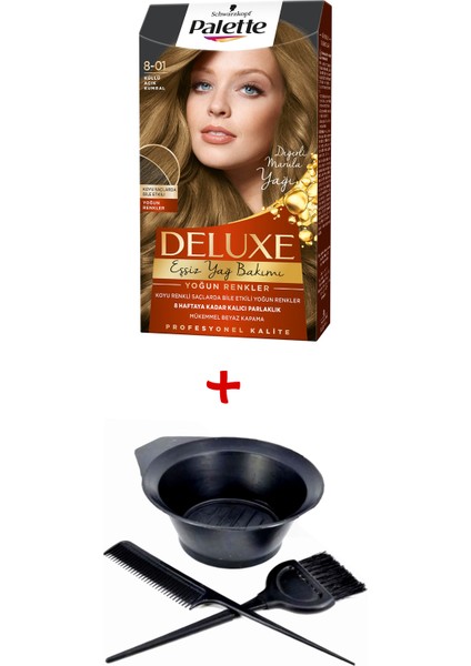 Deluxe Saç Boyası 8-01 Küllü Açık Kumral + Boyama Seti