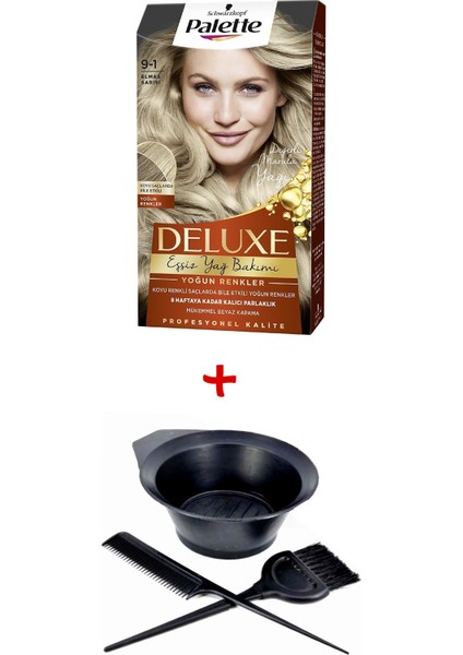 Deluxe Saç Boyası 9-1 Küllü Sarı + Boyama Seti