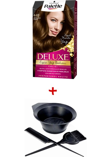 Deluxe Saç Boyası 4-65 Büyüleyici Kahve + Boyama Seti