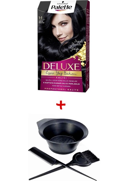 Deluxe Saç Boyası 1-1 Gece Mavisi + Boyama Seti
