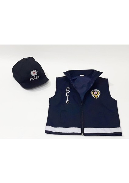 Çocuk Polis Şapka ve Yeleği Kiyafeti Kostümü Üniforması