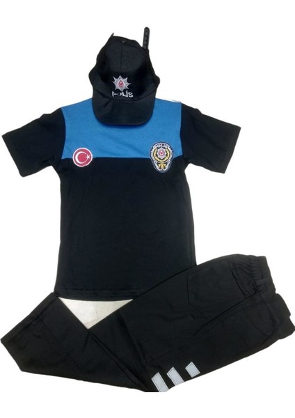 Çocuk Polis Kostüm Polis Kıyafeti Tişortlü 3-10 Yaş Çocuk Kostüm Mavi fiyatları