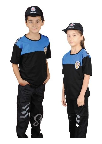 Çocuk Polis Kostüm Polis Kıyafeti Tişortlü 3-10 Yaş Çocuk Kostüm Mavi fırsatları