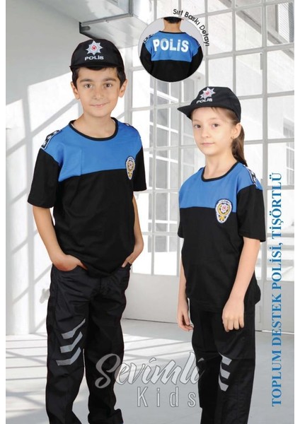 Çocuk Polis Kostüm Polis Kıyafeti Tişortlü 3-10 Yaş Çocuk Kostüm Mavi indirimleri