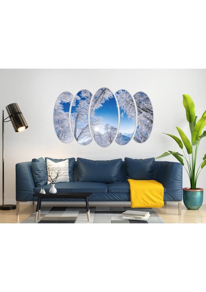 Kar Kış Gökyüzü Ağaçlık Orman Mdf TABLO-0664