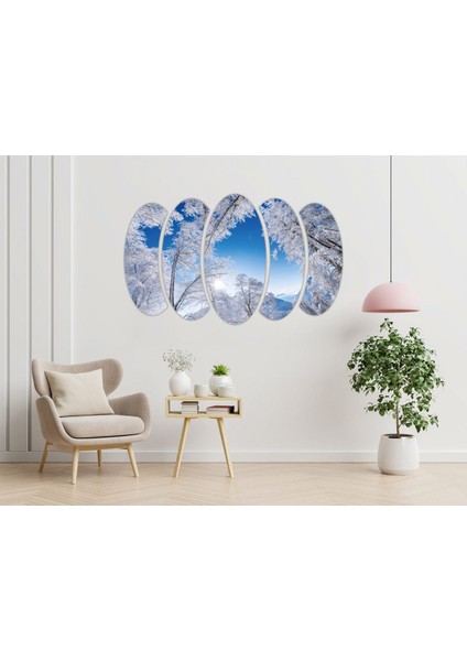 Kar Kış Gökyüzü Ağaçlık Orman Mdf TABLO-0664