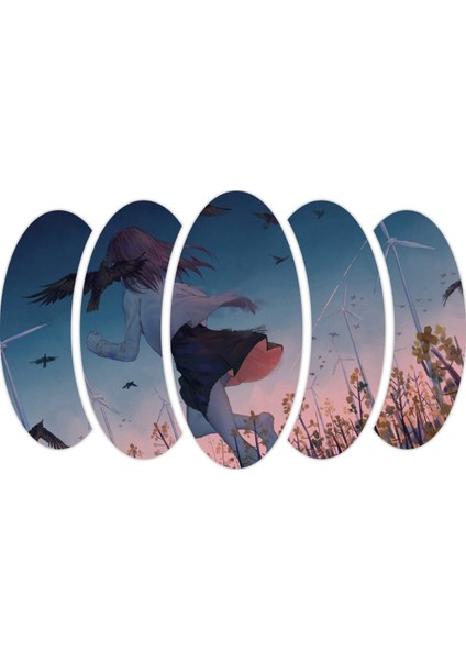 Anime Kız Rüzgar Türbini Kuşlar Mdf TABLO-0033