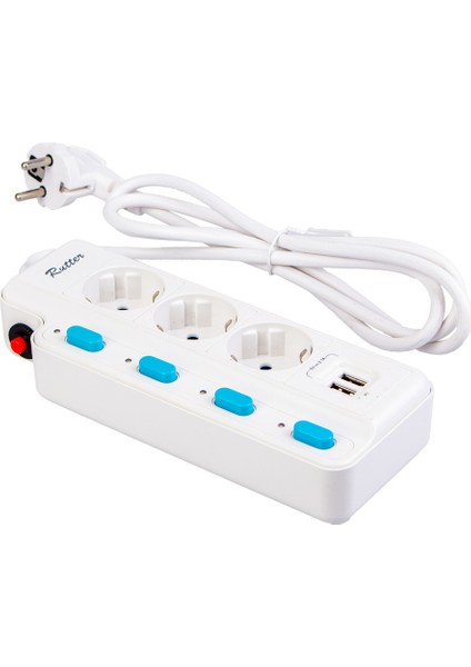 Akım Korumalı 3'lü Priz Çift USB 5 Anahtarlı 1.5mt FRA-105U