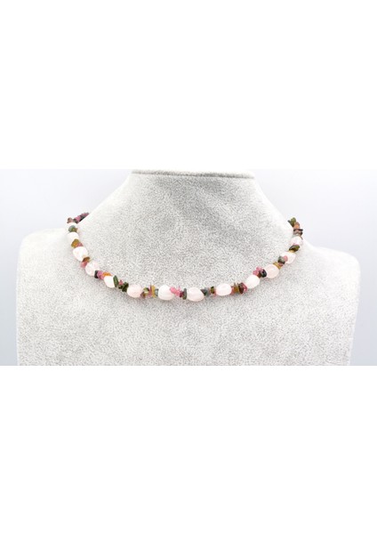 Rose Tasarım Doğal Pembe Kuvars ve Turmalin Kolye fırsatları