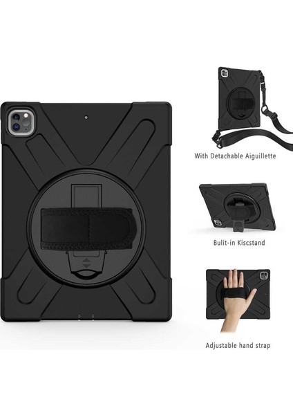 Apple iPad Pro 12.9 2020 Ekran Koruyuculu Defender Kılıf Sert Sağlam Silikon 360 Dönen Askılı Tablet Kılıfı