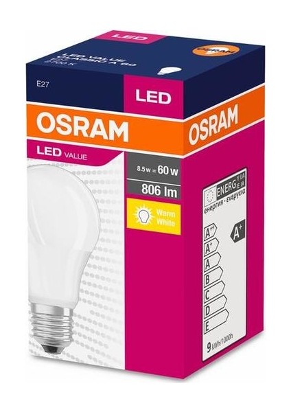 Led Value 8.5W Sarı Işık E-27 Ampul 806 lm