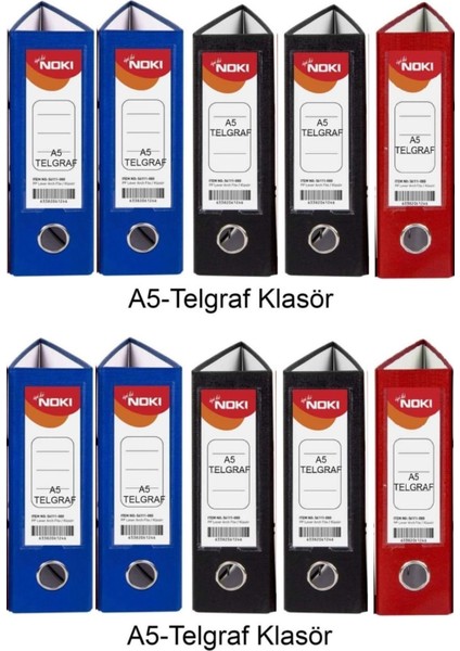 Telgraf Klasör Geniş A5 Plastik 10 Adet 4 Mavi 4 Siyah 2 Kırmızı