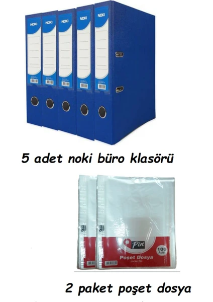 Mavi Geniş Klasör Plastik 5 Adet ve Poşet Dosya 2 Paket