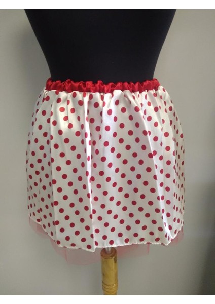 Etek Beyaz Kırmızı Puanlı