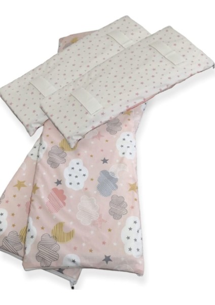 Bebek/Çocuk Beşik Kenar Koruma Beşik Için (4 Parça) Somon Renk Ay Yıldızlı