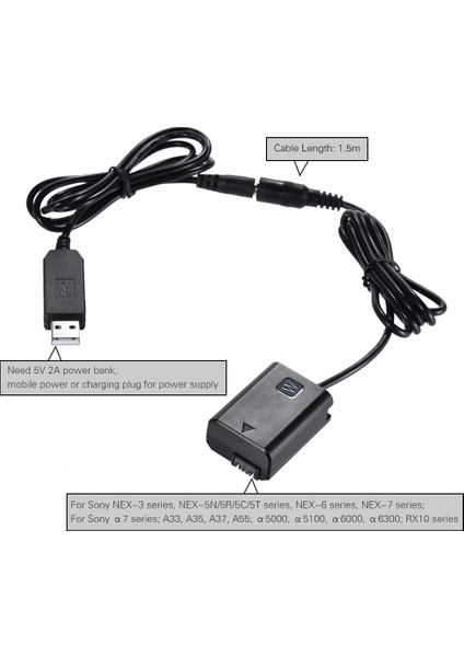 NP-FW50 Kukla Pil + Dc Güç Bankası (5 V 2A) fırsatları