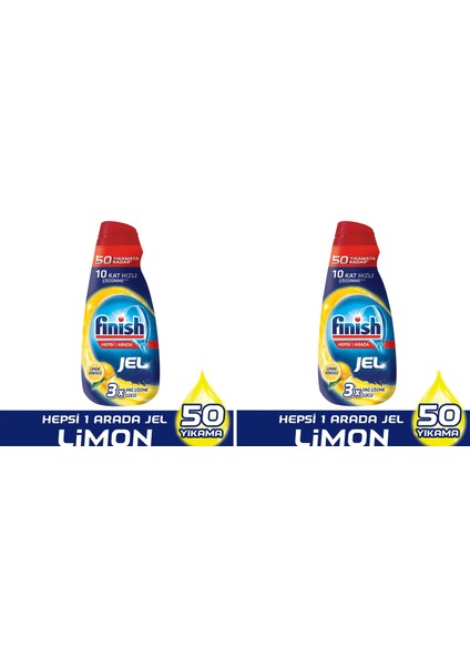 Hepsi Bir Arada Konsantre Jel 1000 ml Limon Bulaşık Makinesi Deterjanı 2 Adet x 1000 ml